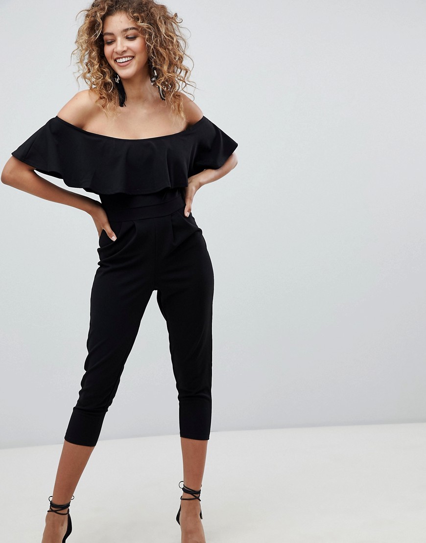 Outrageous Fortune Bardot Tailored Jumpsuit with Tapered Leg - Black