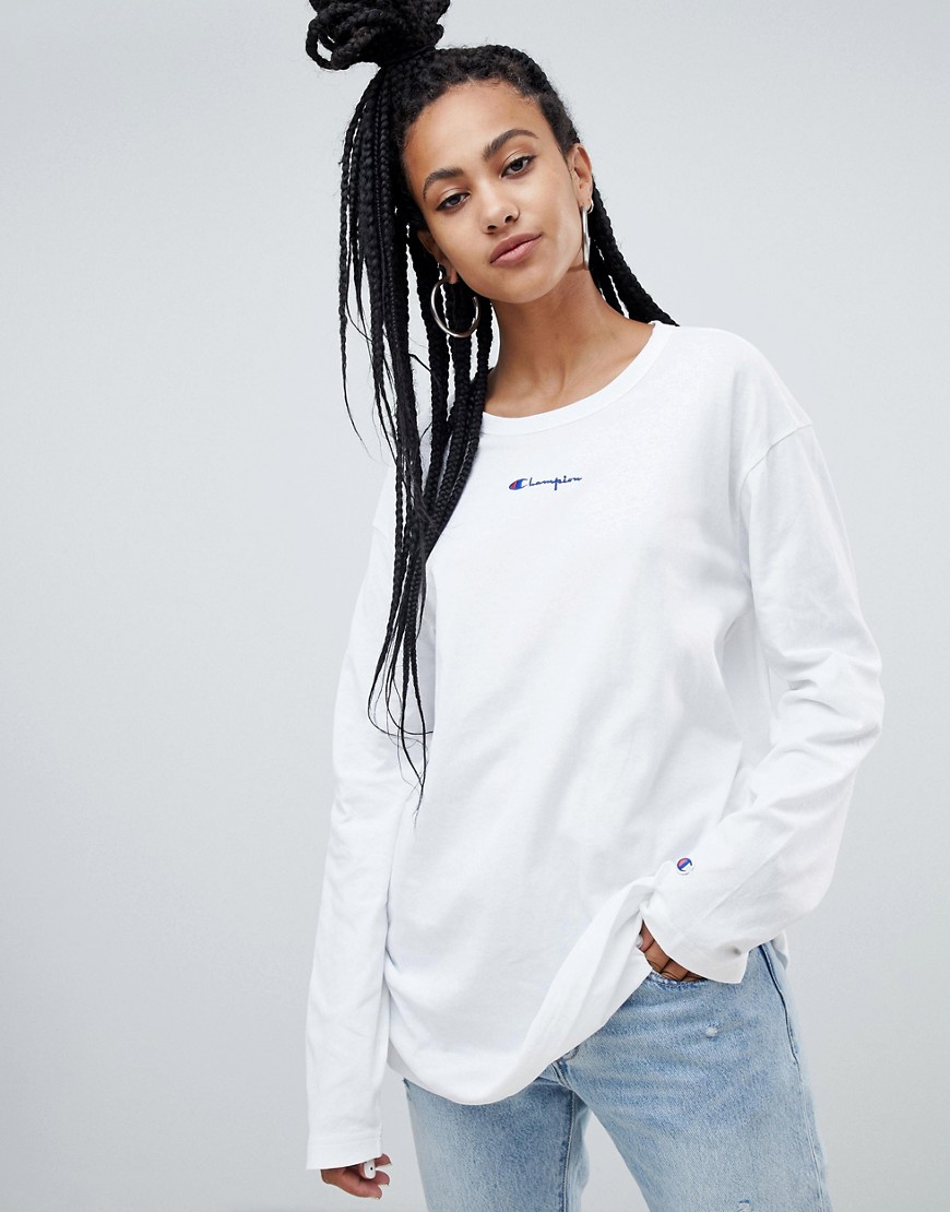 Champion oversized long sleeve t-shirt with front script logo - White