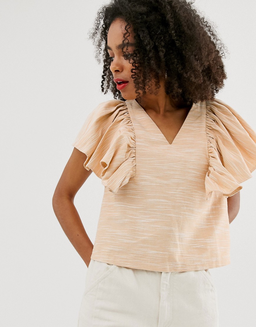 ASOS WHITE textured cotton frill shell top