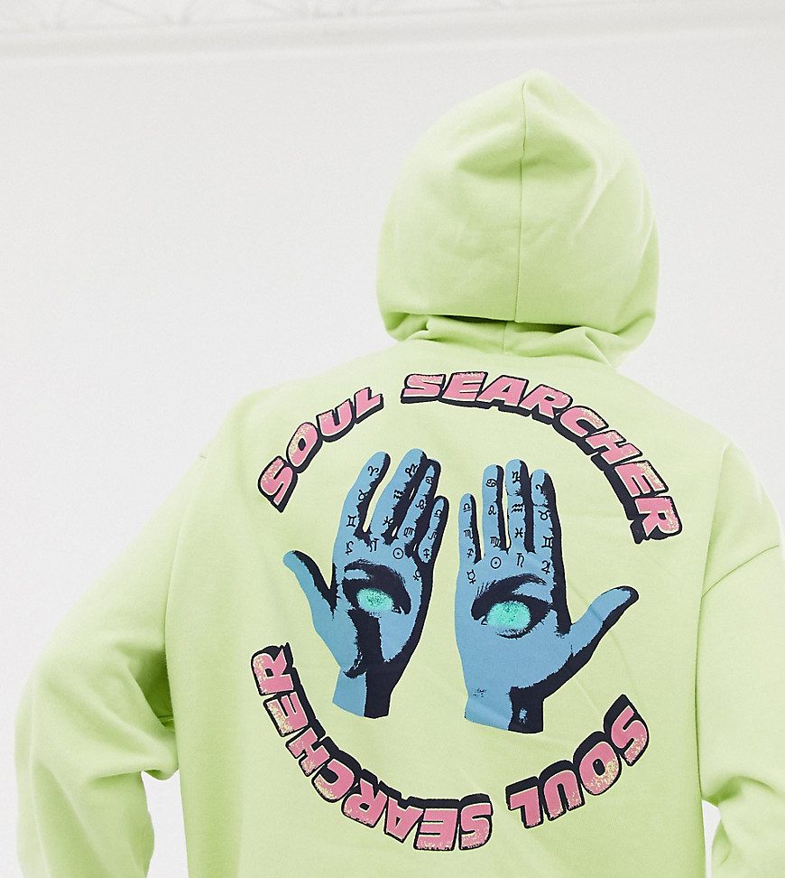 Crooked Tongues oversized hoodie in acid yellow with soul searcher print - Yellow