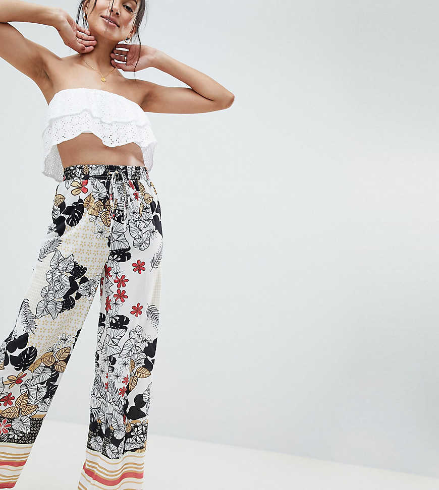 Parisian Tall Wide Leg Floral Trousers With Border Print
