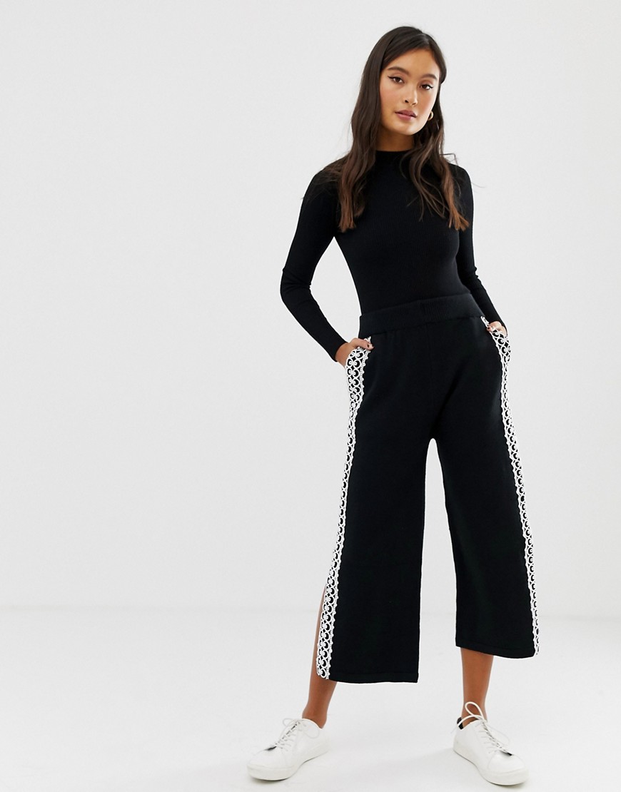 Amy Lynn wide leg cropped trouser with lace panel