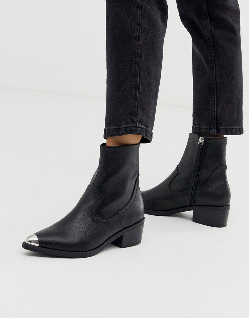 Asos Design Awake Western Toe Cap Ankle Boots-black