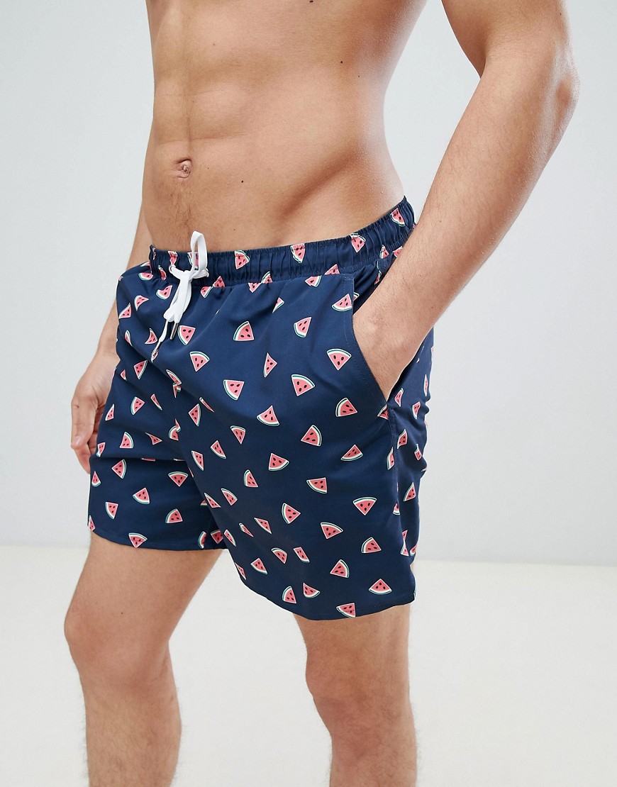 New Look Swim Shorts With Watermelon Print In Navy - Navy