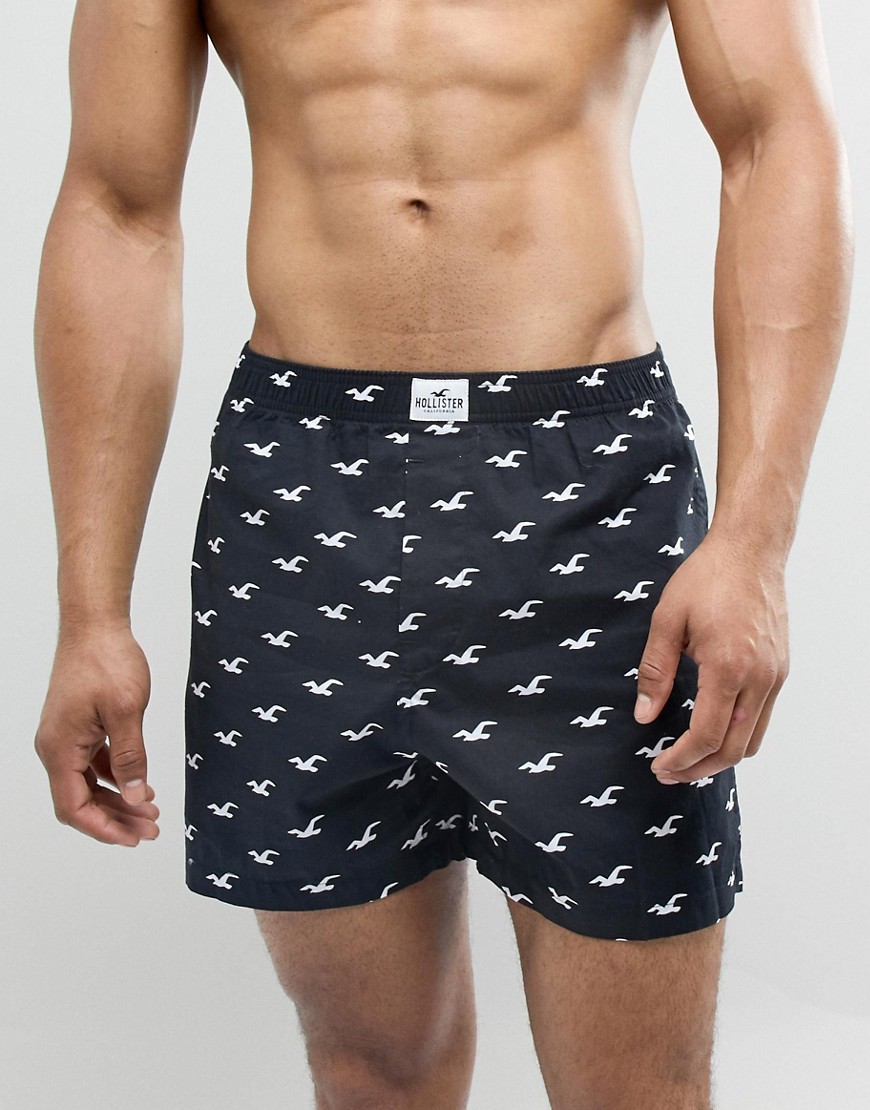 Hollister all over seagull print woven boxer in black - Black