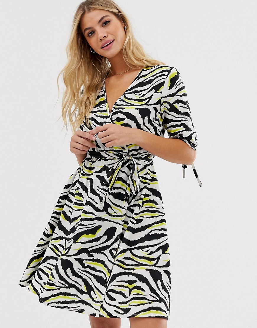 Influence wrap mini dress in zebra print