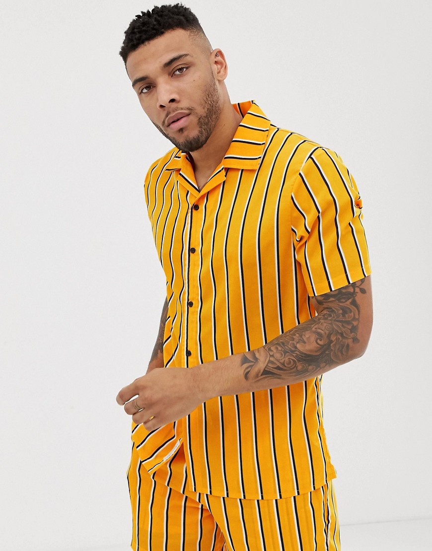Liquor N Poker co-ord revere shirt in mustard with stripe