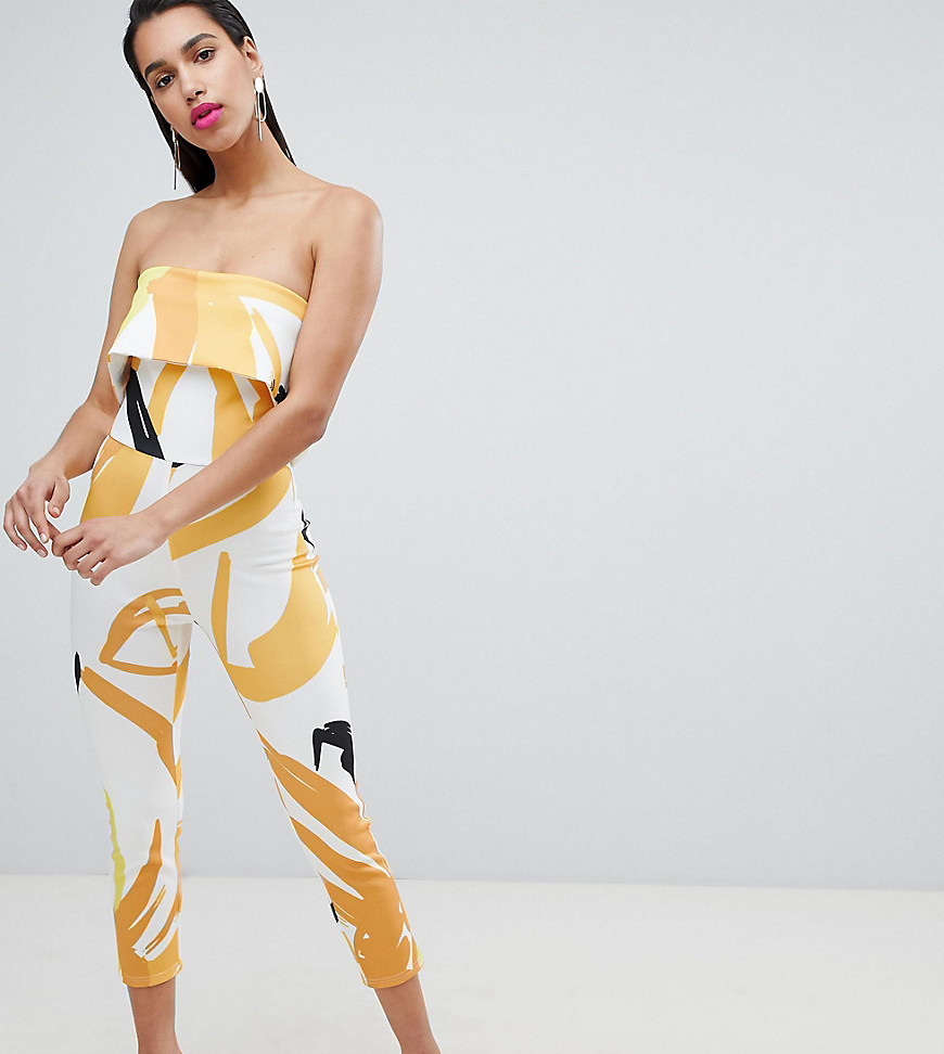 True Violet Bandeau Jumpsuit With Tapered Leg In Print