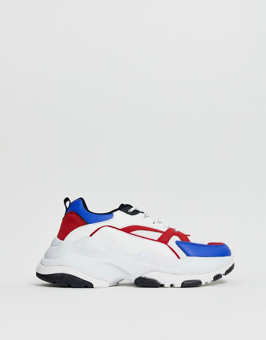 ASOS DESIGN trainers in red and blue with chunky sole