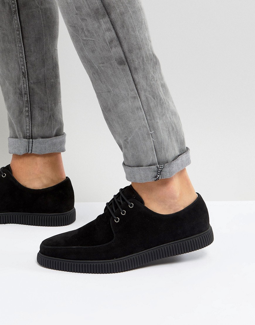 ASOS Lace Up Creeper Shoes In Black Faux Suede