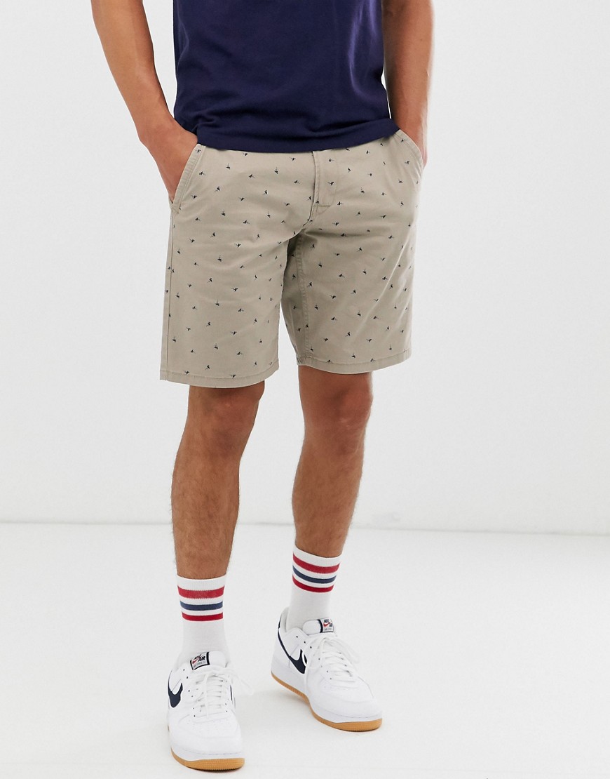 Only & Sons chino short in stone with embroidered flamingos