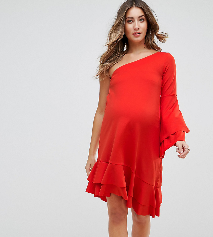 GeBe Maternity One Shoulder Mini Dress With Frill Detail