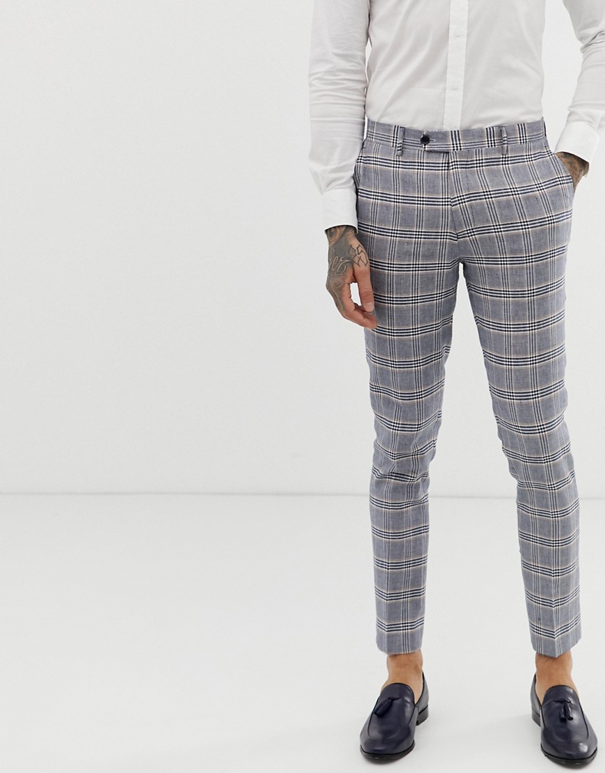 Gianni Feraud skinny fit linen blend check suit trousers