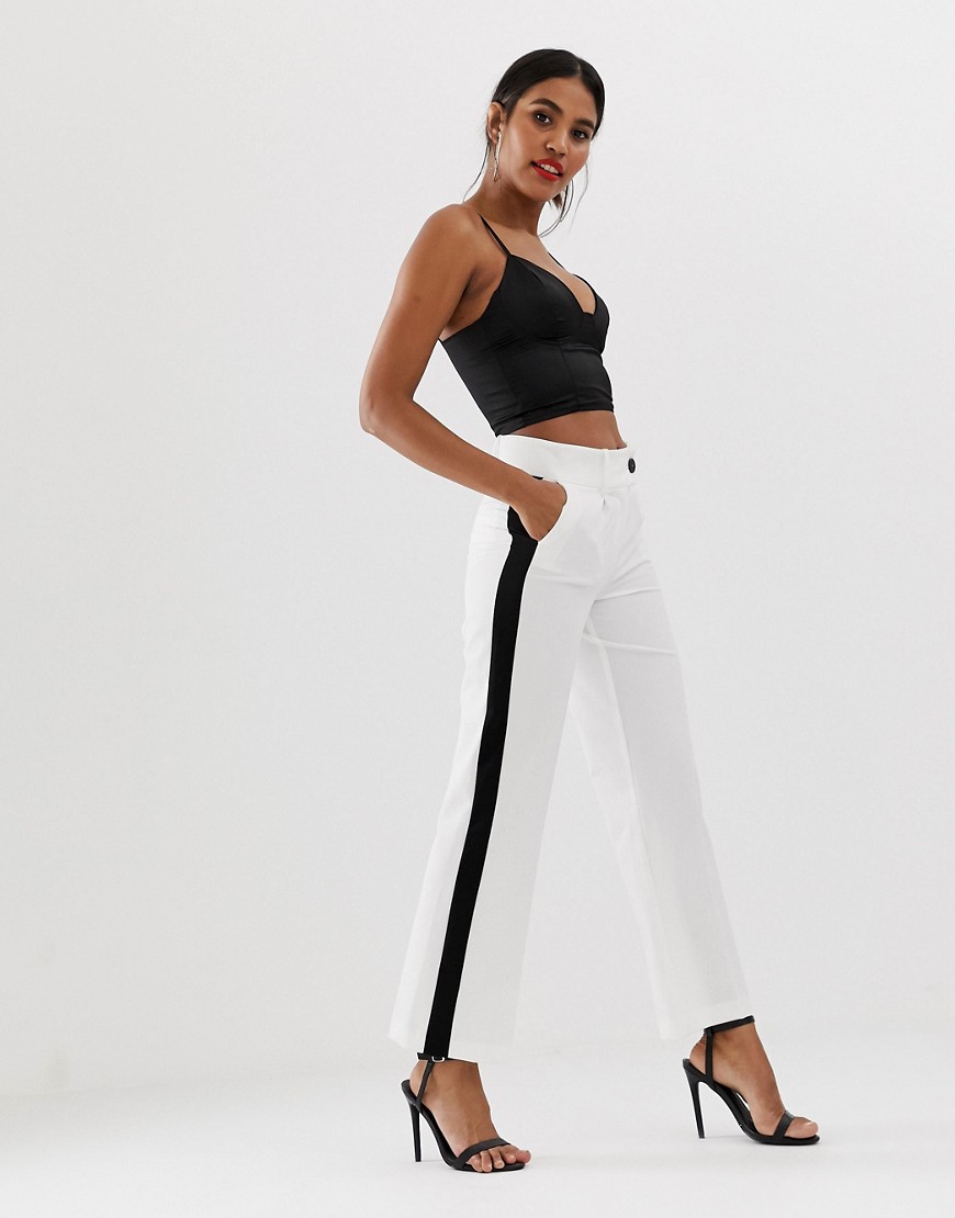Morgan cigarette trouser with side stripe in ivory