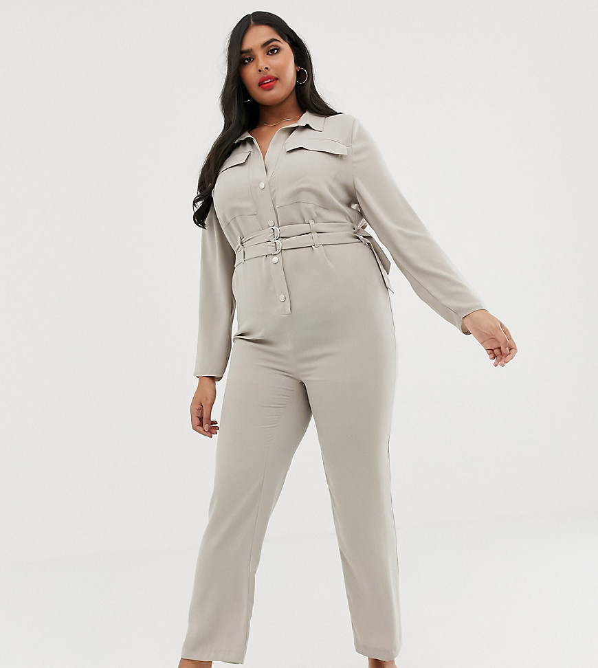 River Island Plus utility jumpsuit in stone