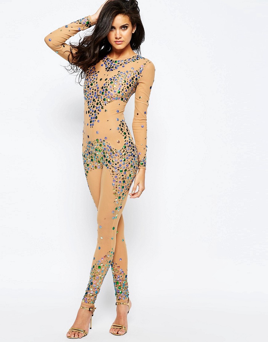 ASOS Illusion Unitard with Candy Sequins - Multi