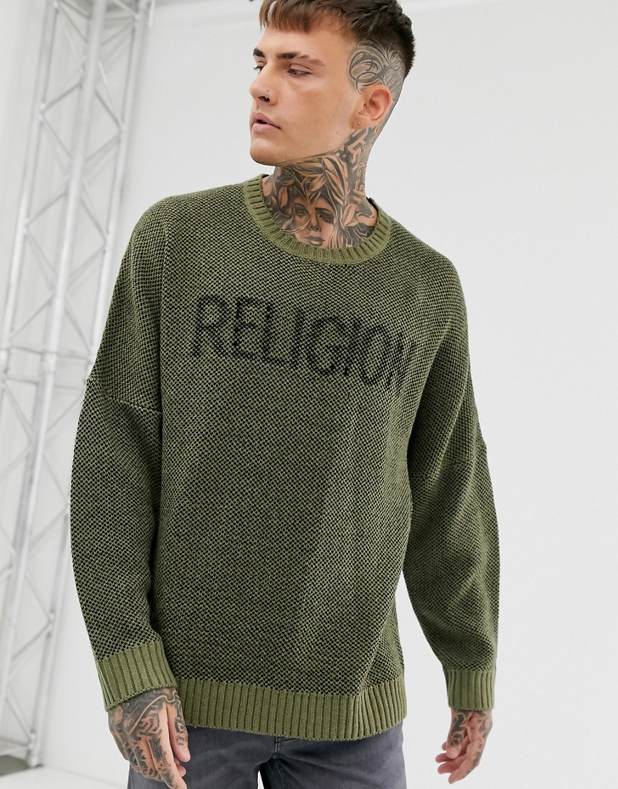 Religion jumper with logo knit in khaki