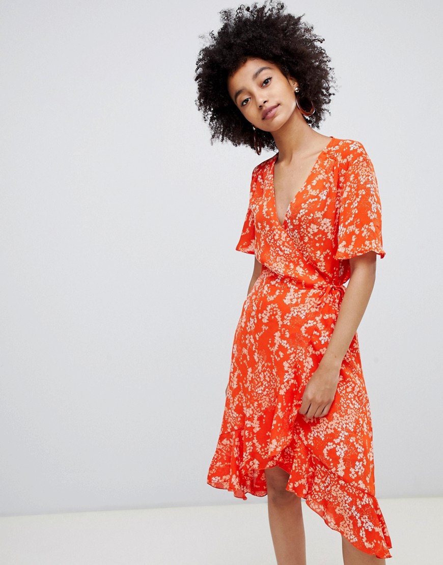 Soaked In Luxury Pleated Print Wrap Dress