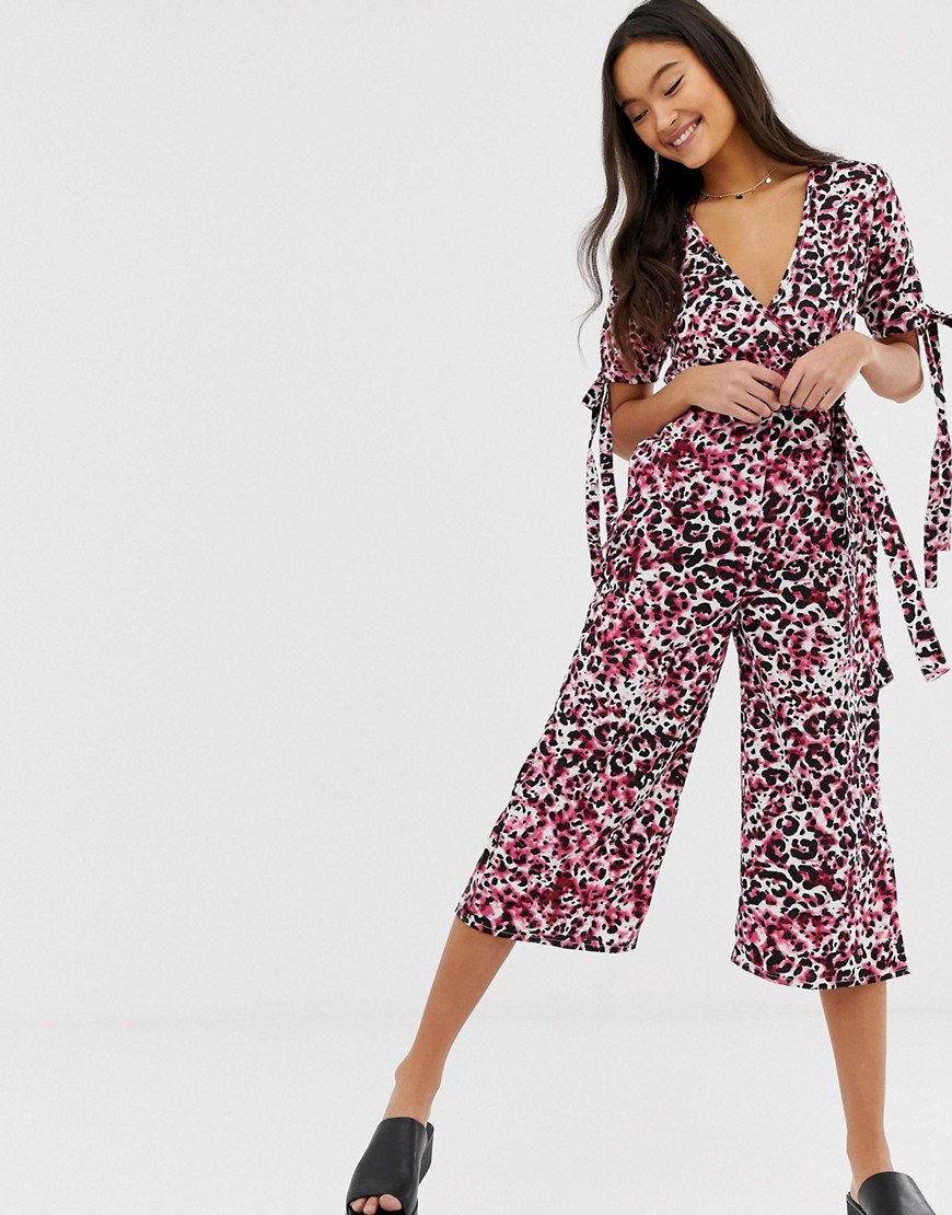 QED London jumpsuit in pink animal print
