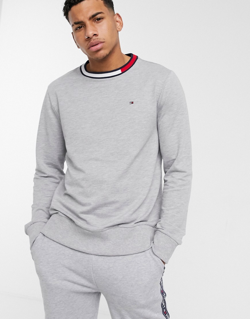 Tommy Hilfiger crew neck lounge sweatshirt with contrast icon neck detail in grey