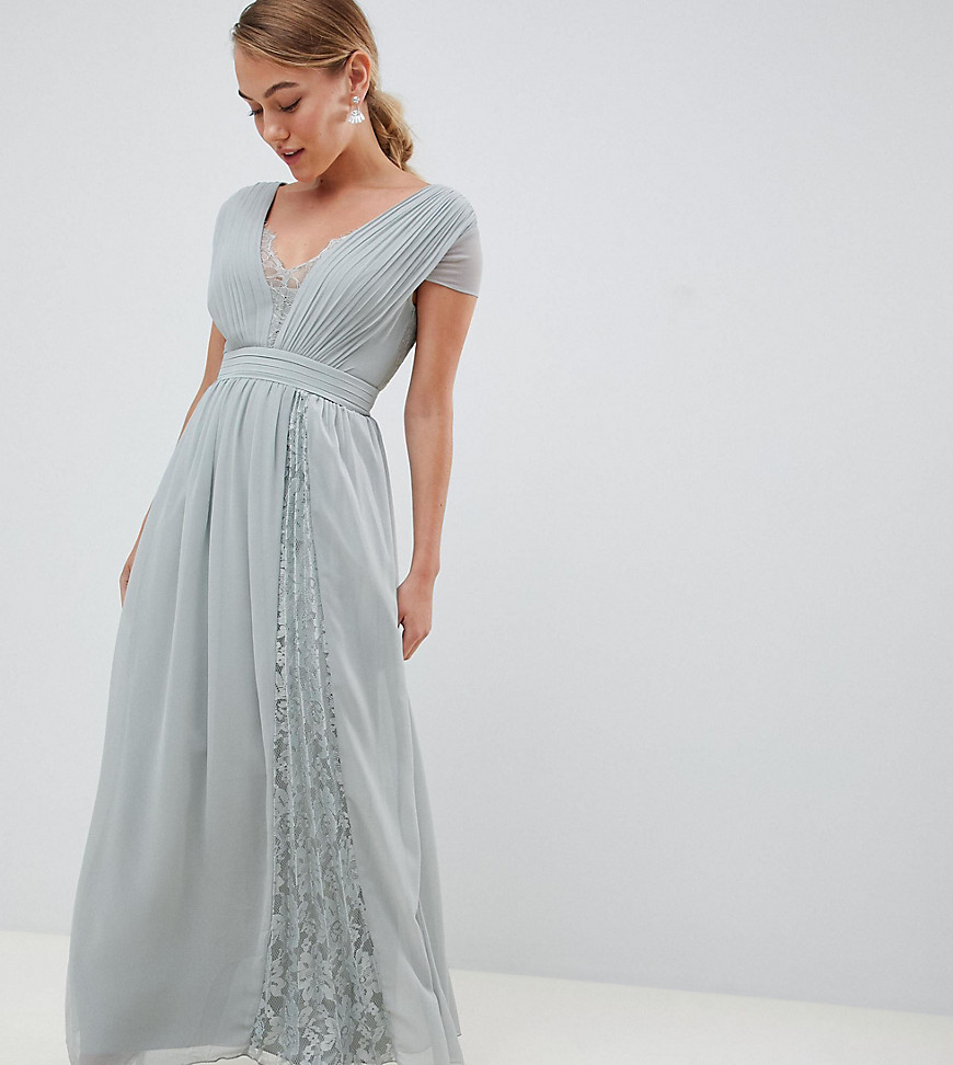 Little Mistress Petite cap sleeve maxi dress with lace inserts