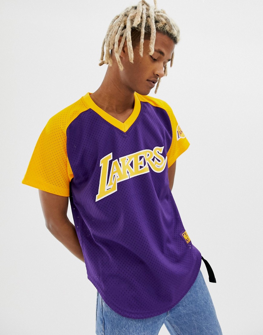 Mitchell & Ness La Lakers Mesh V-neck T-shirt In Purple - Purple