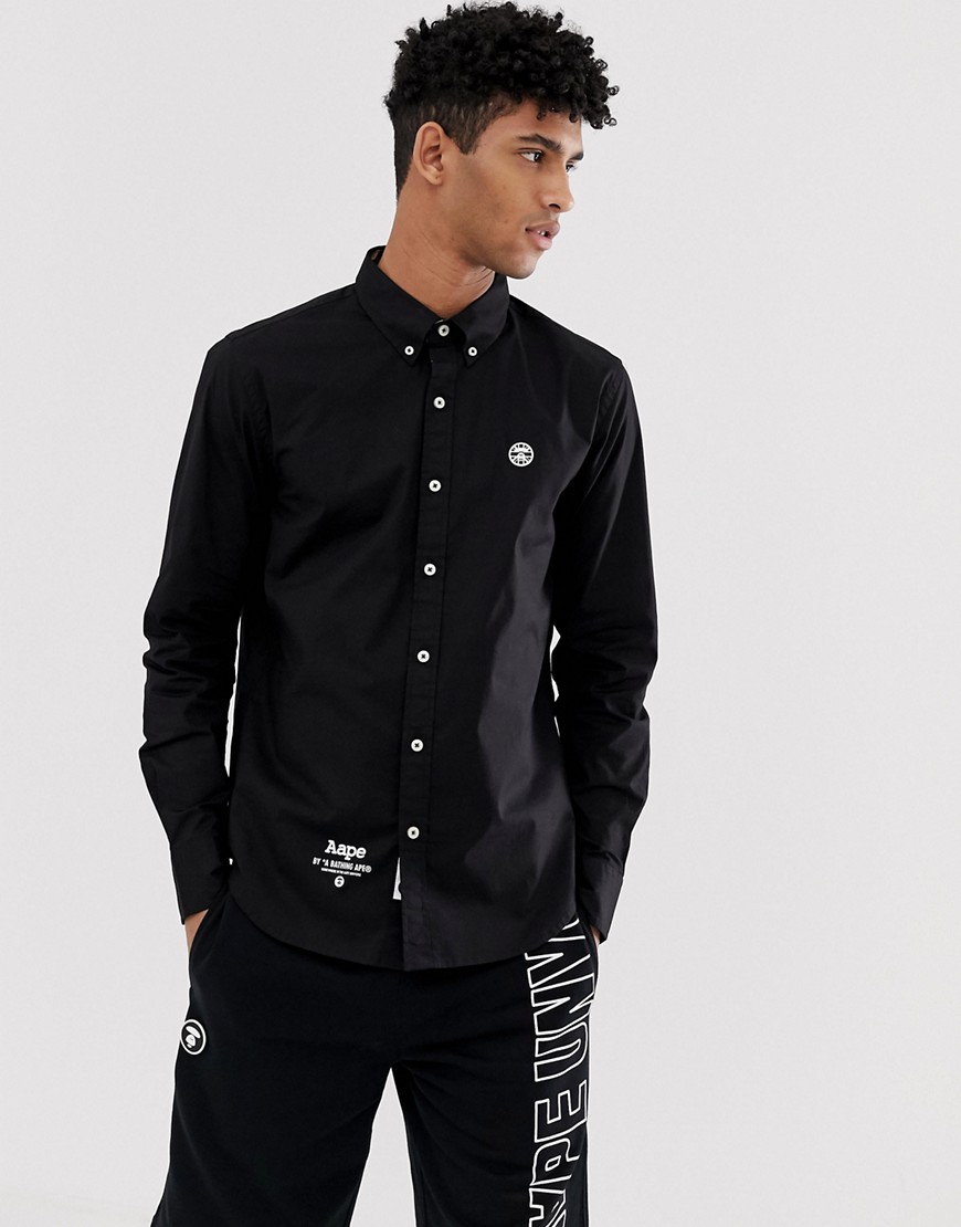 AAPE By A Bathing Ape slim fit shirt with silicon badge in black