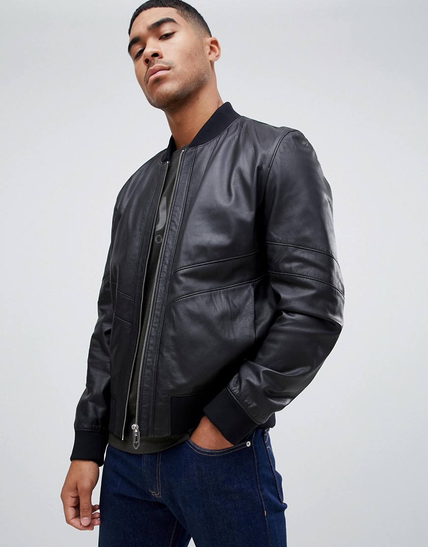 HUGO Lachlan leather jacket in black