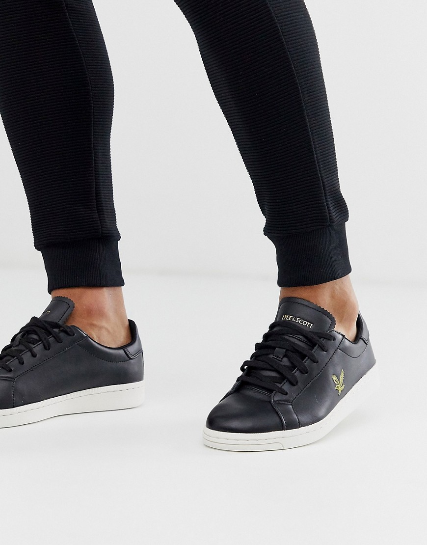 Lyle & Scott Cormack leather logo trainers in black
