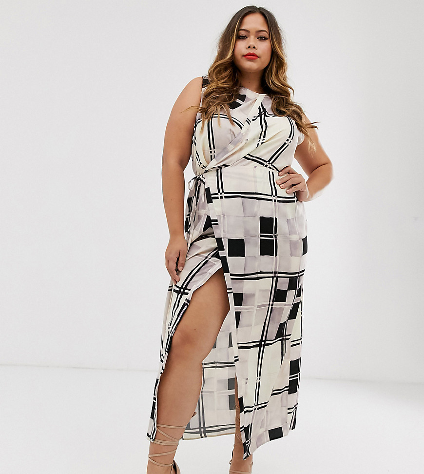 Asos Design Curve Sleeveless Maxi Dress In Mono Check Print - Multi