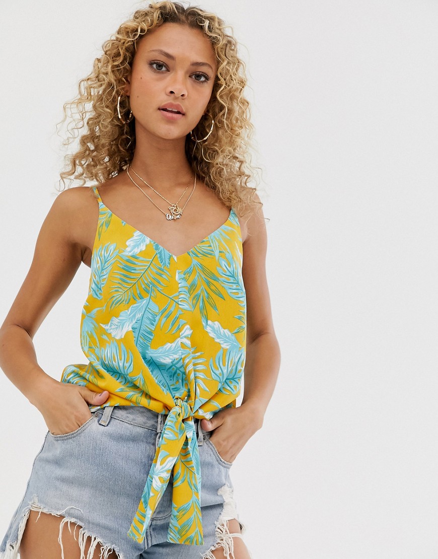 ASOS DESIGN cami with knot front in leaf print