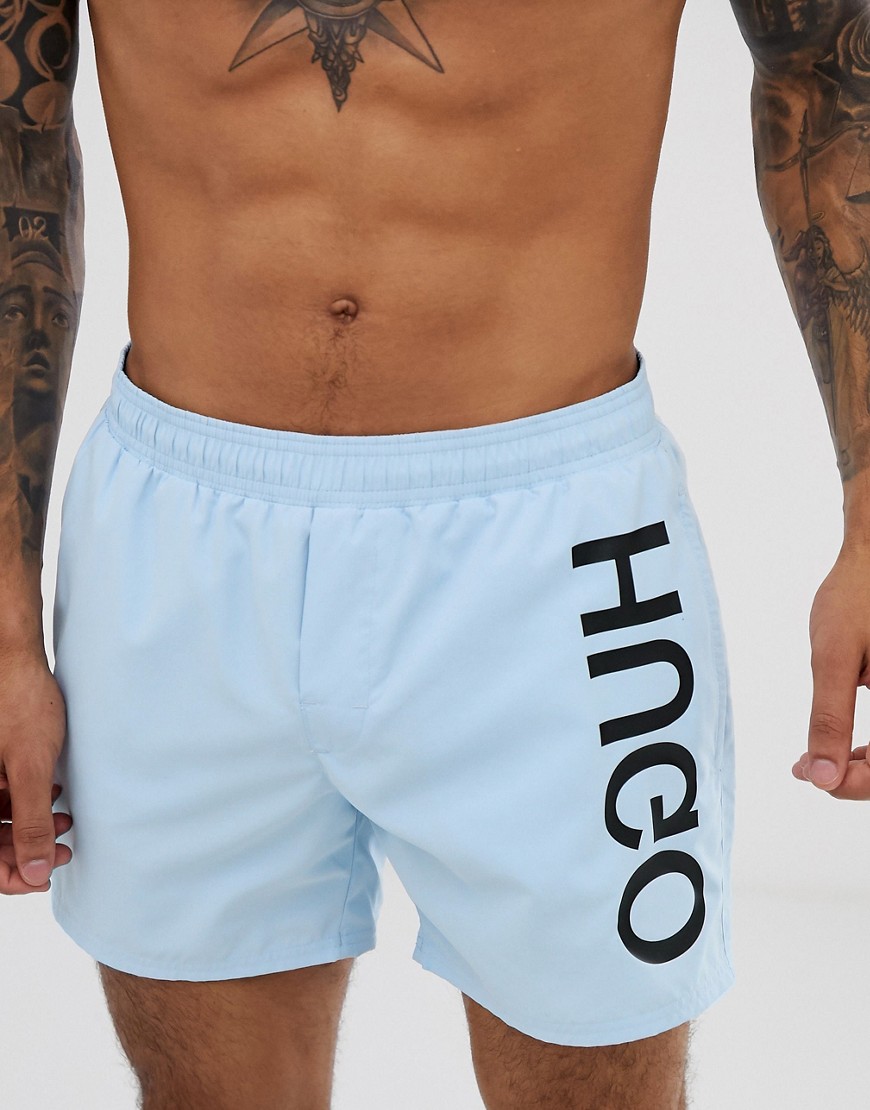 HUGO Saba logo swim shorts in pale blue