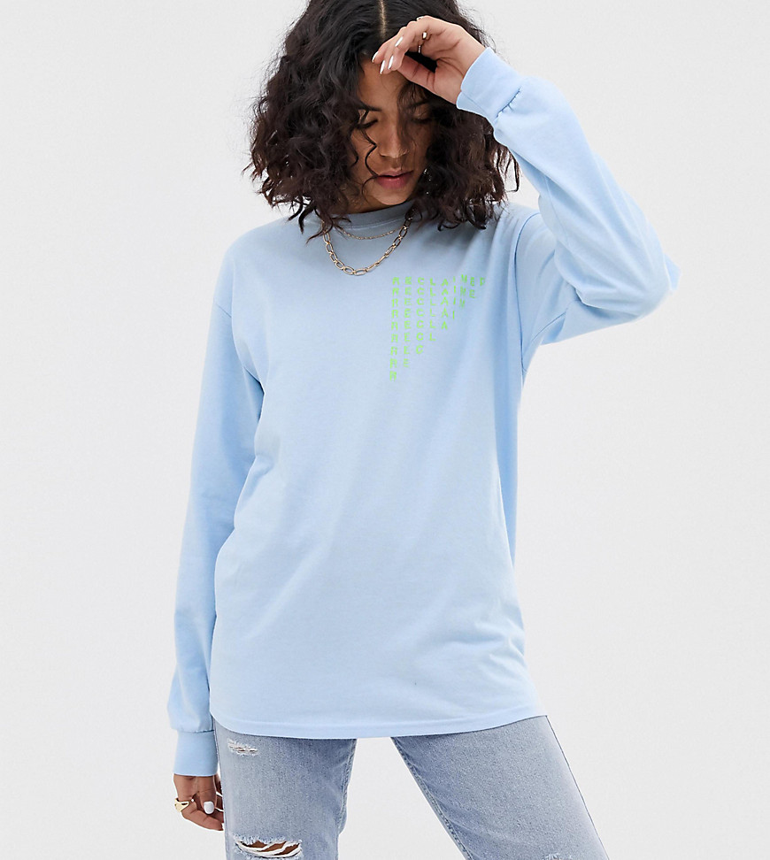 Reclaimed Vintage inspired long sleeve t-shirt with bright logo print