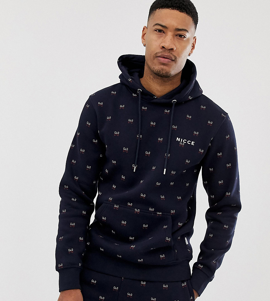 Nicce hoodie with all over logo in navy