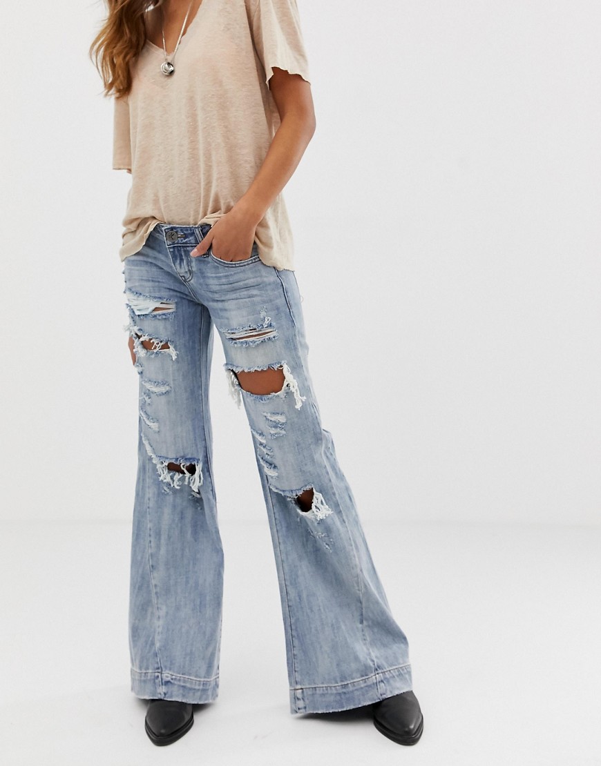 One Teaspoon Bluehearts wide leg destroyed jeans