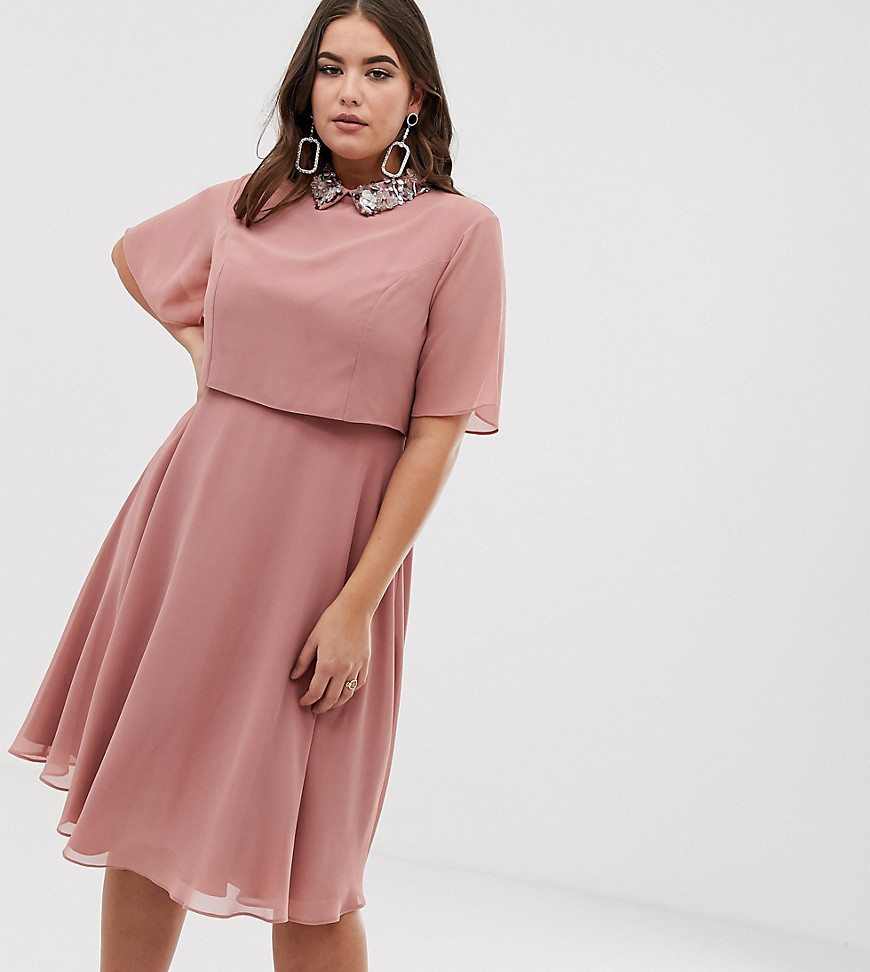ASOS DESIGN Curve midi dress with crop top and 3D embellished collar