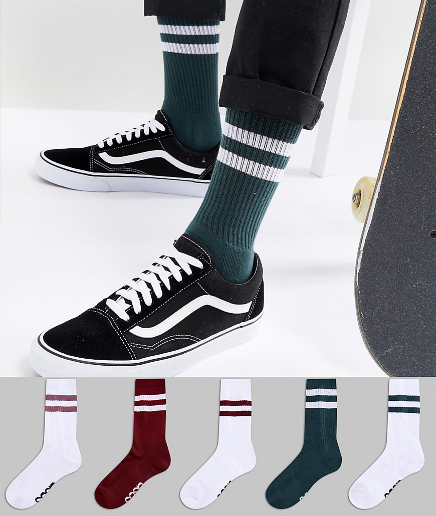 ASOS DESIGN Sports Style Socks In Jewel Colours & Branded Soles 5 Pack - Multi