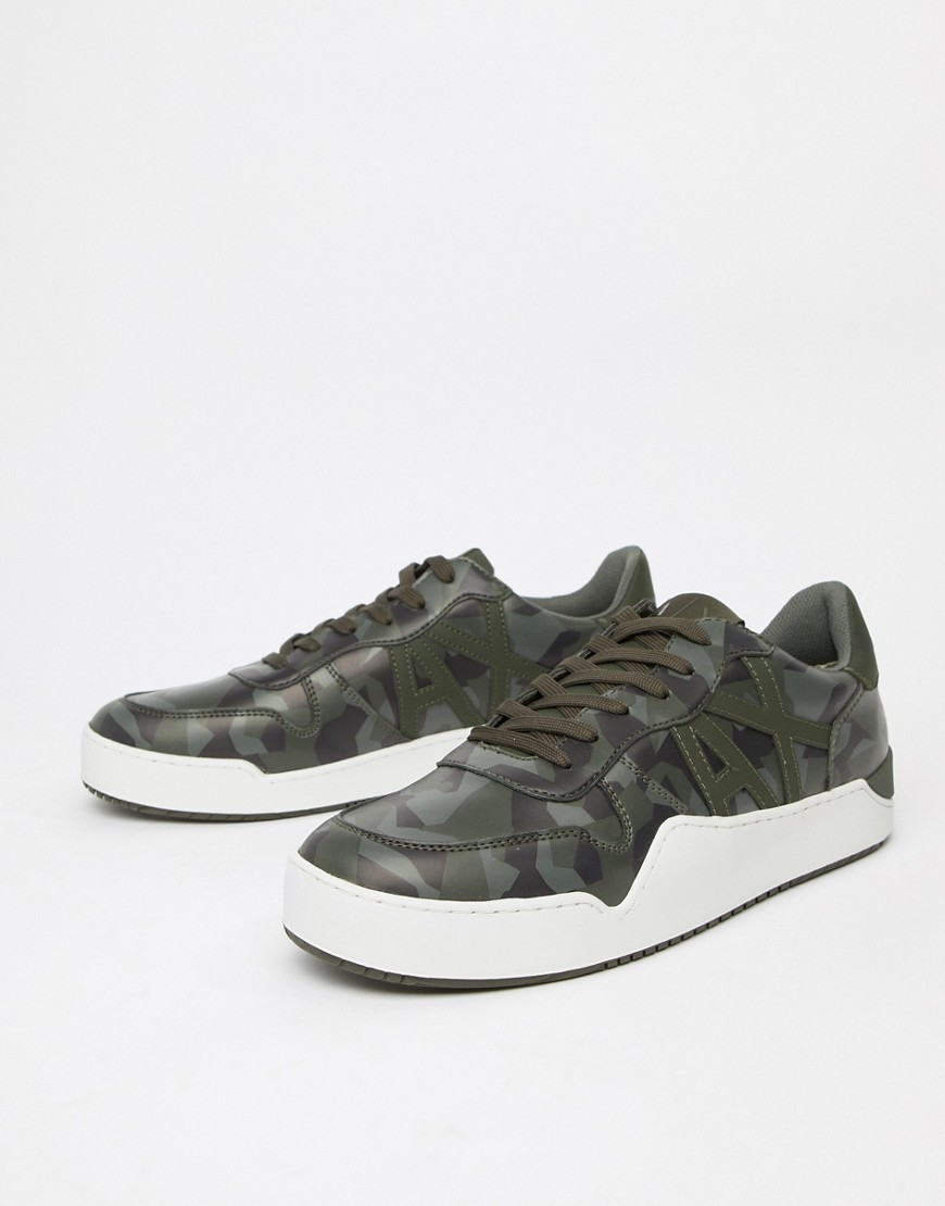 Armani Exchange camouflage print trainer in green