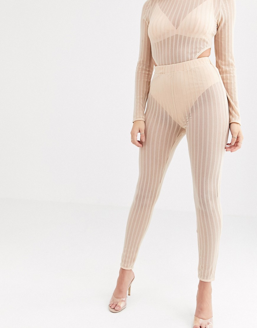 Rare London sheer ribbed legging with knicker in beige