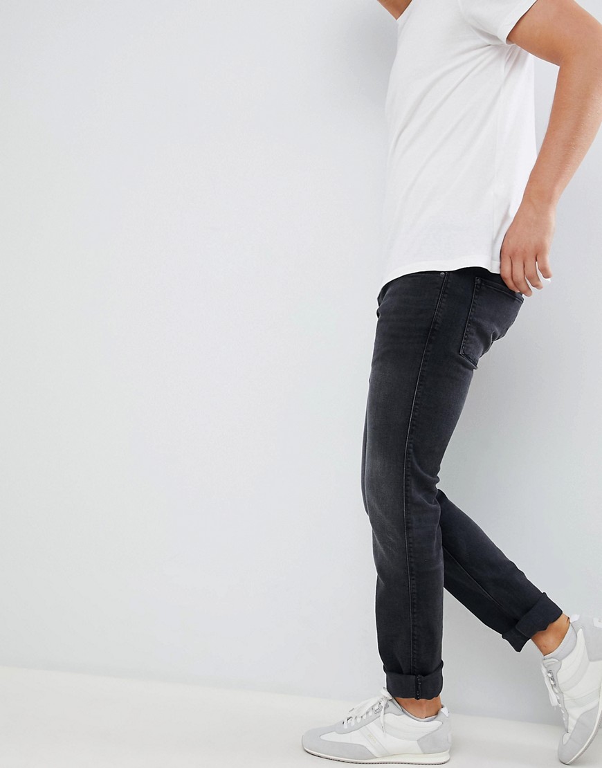 HUGO 708 slim fit 5 pocket jean with stretch in washed black - Black