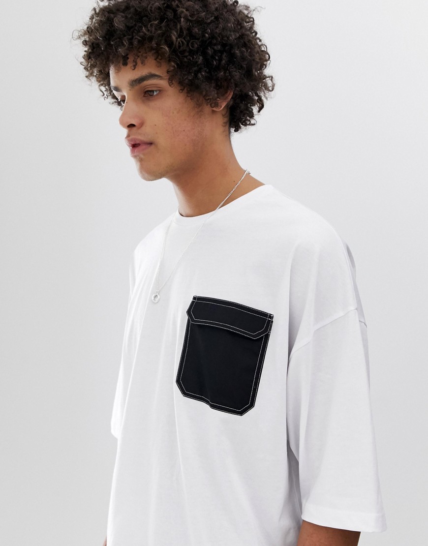 ASOS DESIGN oversized t-shirt with half sleeve and utility pocket with contrast stitching