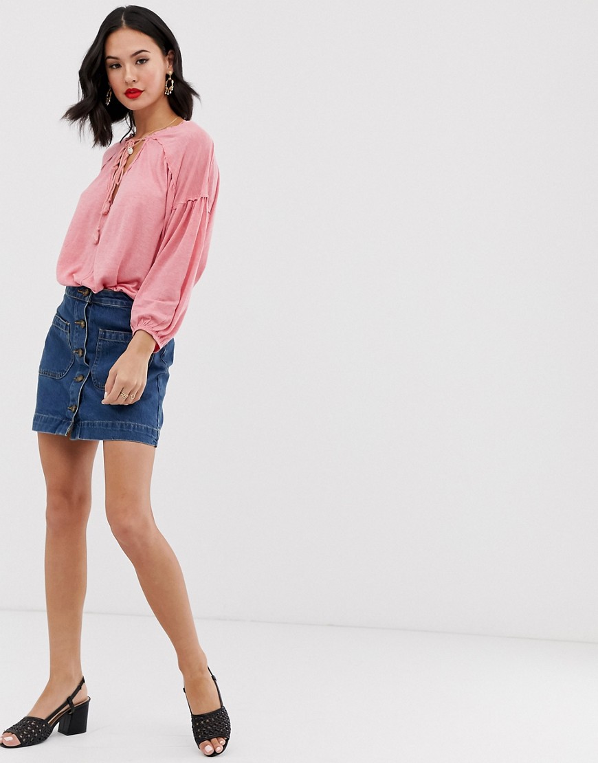 Free People Dont Get Me Wrong button down denim skirt