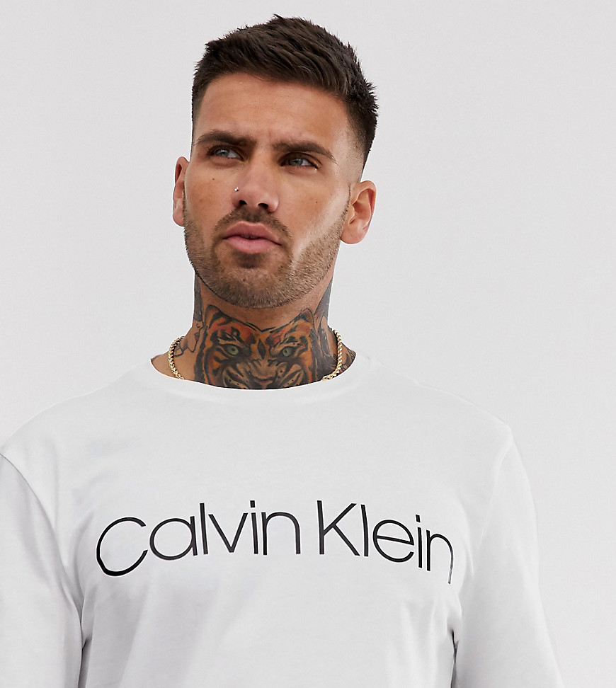 Calvin Klein large logo long sleeve top in white