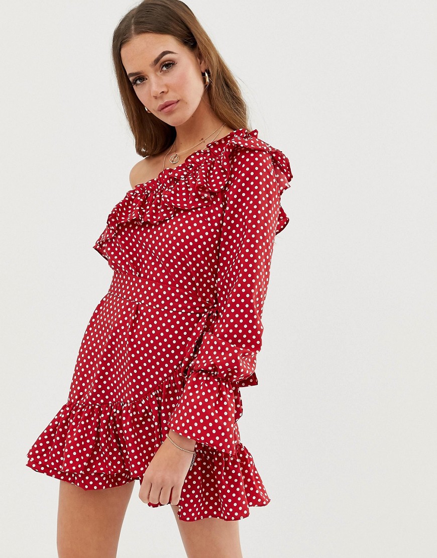In The Style polka dot one shoulder dress
