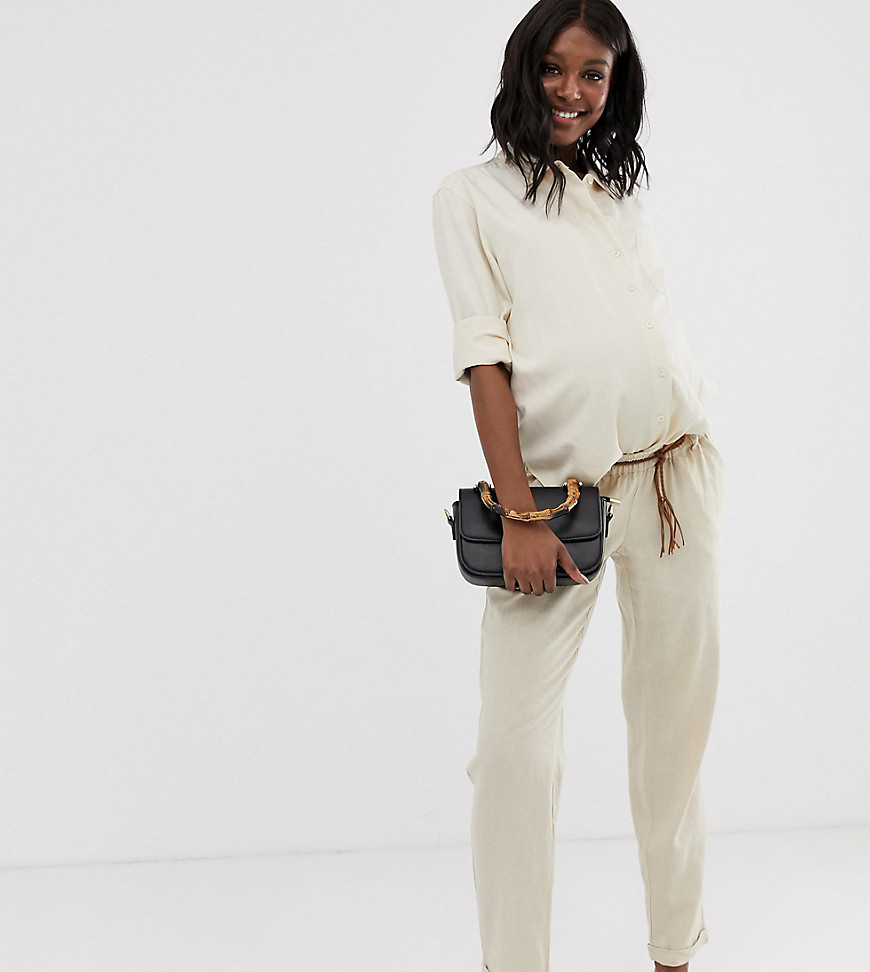 Mamalicious maternity linen braided belt trouser
