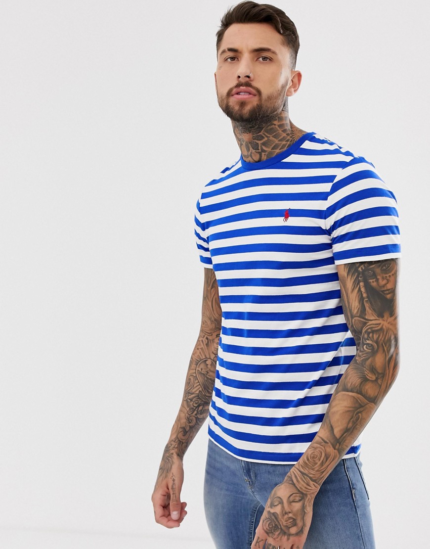 Polo Ralph Lauren stripe t-shirt with icon logo in blue/white