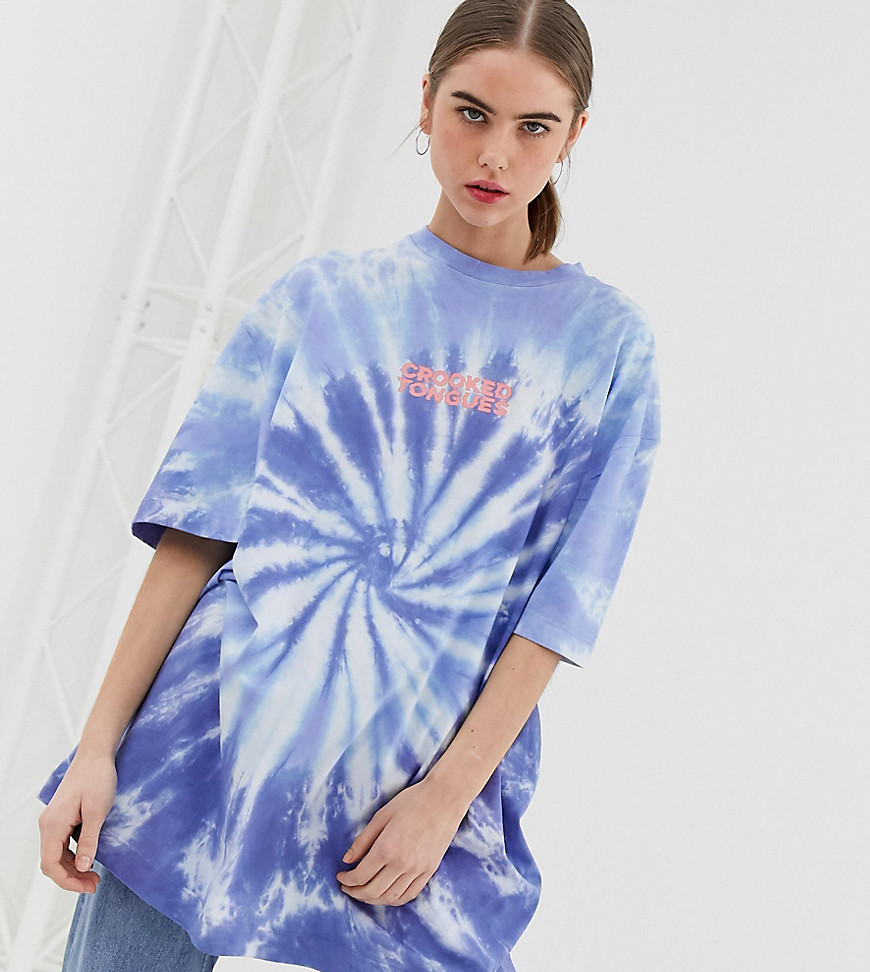 Crooked Tongues oversized washed tie dye t-shirt with logo print