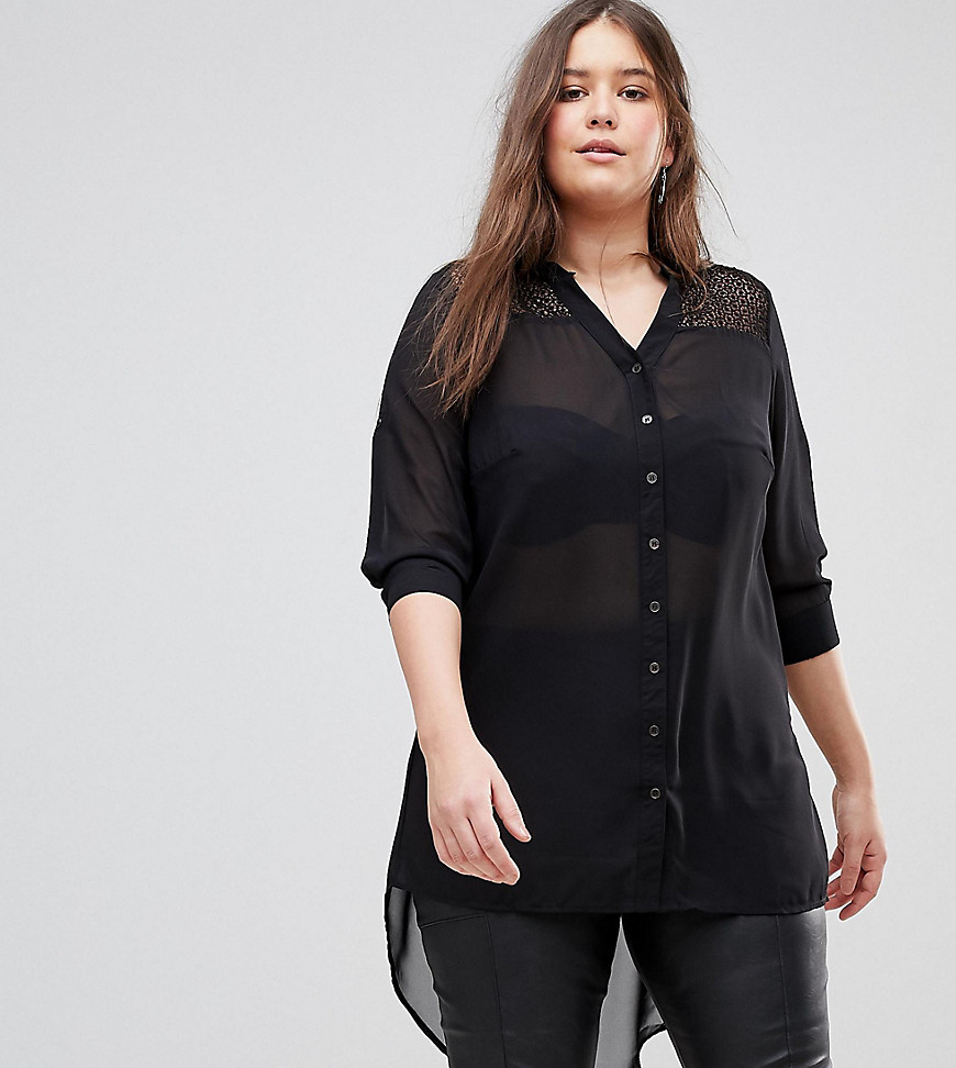Асимметричная рубашка с ажурной отделкой Koko - Черный 