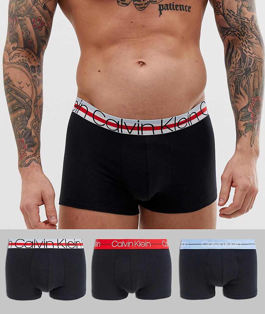 Calvin Klein Cotton Stretch 3 pack mixed waistband trunks in black