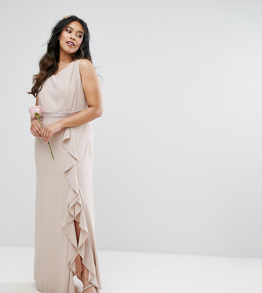 TFNC Plus Wedding Embellished Maxi Dress With Frill Detail - Wisper pink